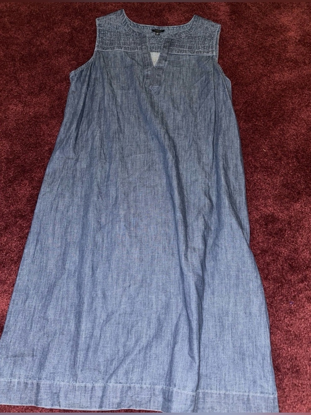Talbots Denim Shift Dress Sleeveless Women 10 Embroidered Knee V Neck Beach